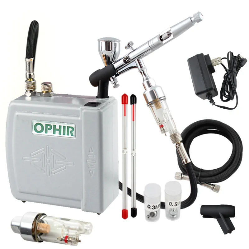 OPHIR PRO Air Compressor with Airbrush Kit 3 Tips Dual-Action Airbrush for Cake Decorating Makeup Nail Art _AC003H+AC070+AC011 OPHIR PRO Air Compressor with Airbrush Kit 3 Tips Dual-Action Airbrush for Cake Decorating Makeup Nail Art _AC003H+AC070+AC011