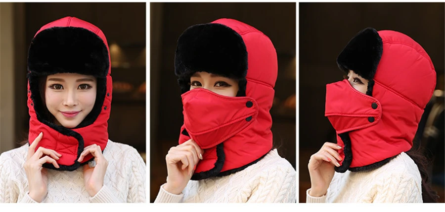 Winter Bomber Hats Men Women Fur Thickened Ear Flaps Winter Hat Earflap Caps Russian Balaclava Bomber Hats