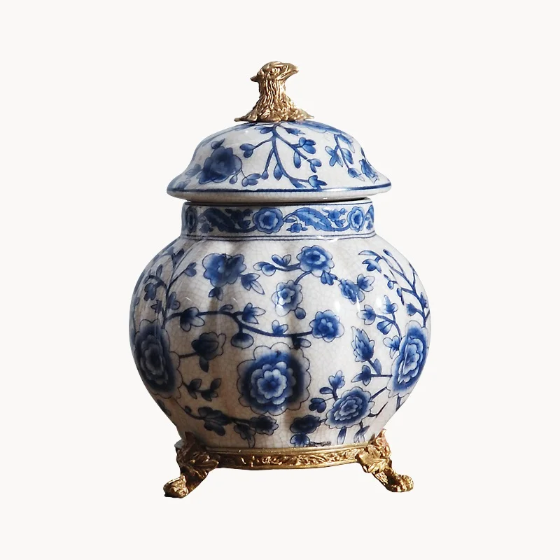 

The American Ceramic inlaid copper retro crackle glaze storage tank Home Furnishing accessories decorative ornaments jewelry box