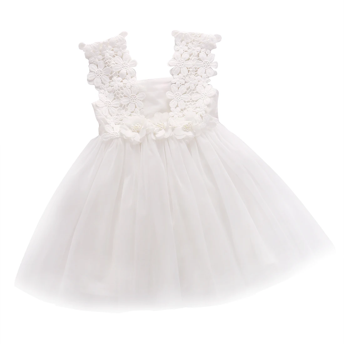 Pudcoco/ г. Летнее модное кружевное фатиновое платье-пачка принцессы с цветочным рисунком для маленьких девочек, вечернее платье с открытой спиной от 2 до 7 лет, SS - Цвет: Белый