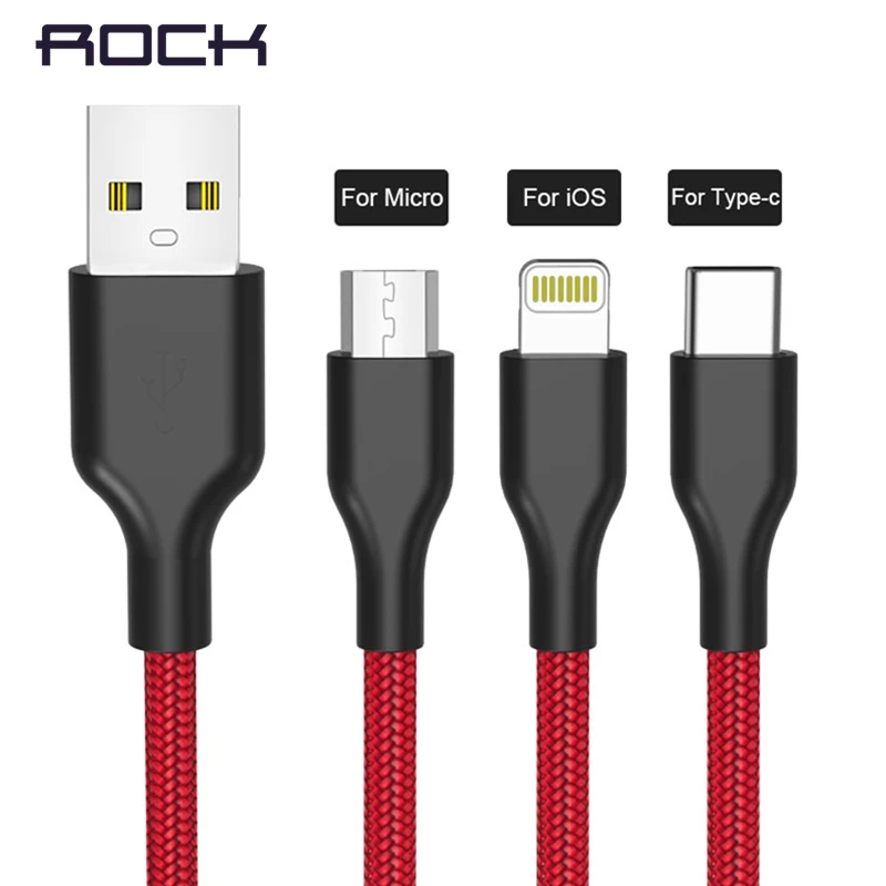 

ROCK Alloy Nylon Braid USB Cable For iPhone Xs Max Fast Charging Micro USB Cable For Samsung Xiaomi USB Type c Phone Cables