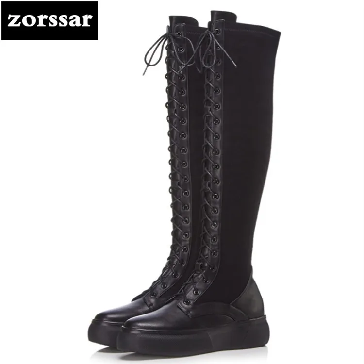 

{Zorssar} Fashion Cross Tied Ladies Over the knee boots Suede Leather Woman Platform boots Warm Fur Women Thigh High Boots Shoes