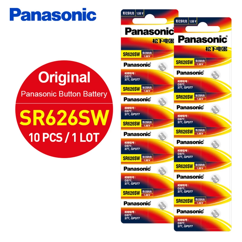 

10pcs/lot Panasonic Original SR626SW Button Cell Watch Coin Battery G4 377A 377 LR626 SR626SW SR66 LR66 Silver Oxide Batteries