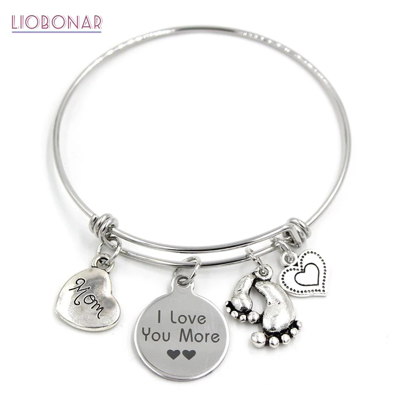 

1PC Mother Bracelets Stainless Steel Bangle Adjustable Wire Bangle Family Charms Bracelet Mama Mom Bracelets Gifts