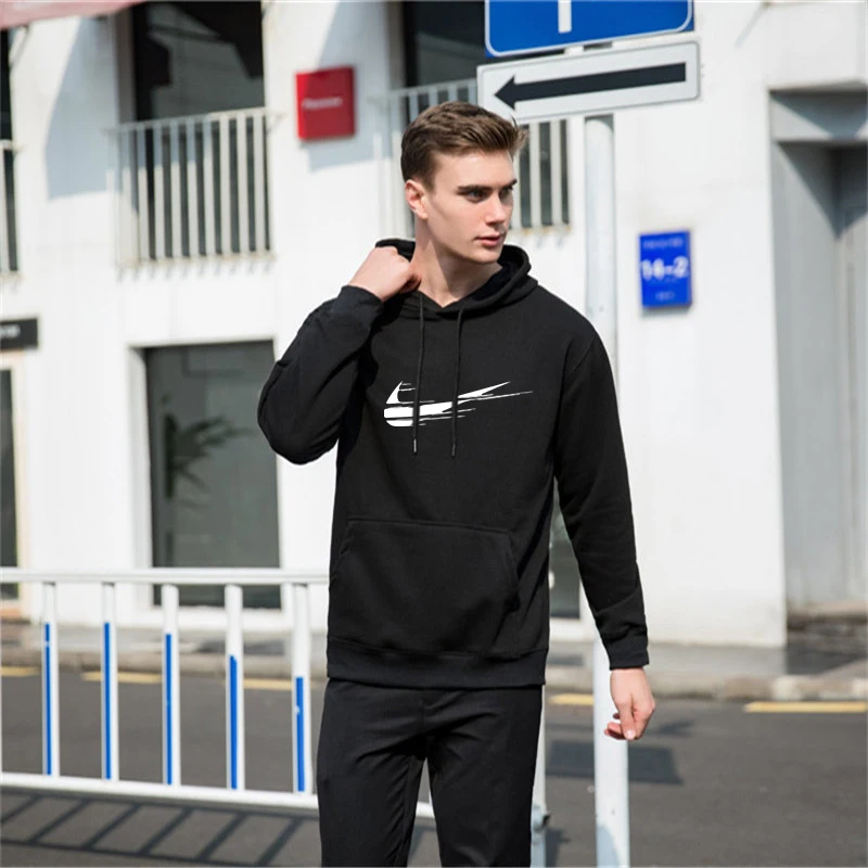 Hot Sale New Men Tracksuit Sets Winter Fleece Hood Hoodies+Pants Sweatshirts 2 Piece Set Hoodies Sporting Suit Coat Sportswear