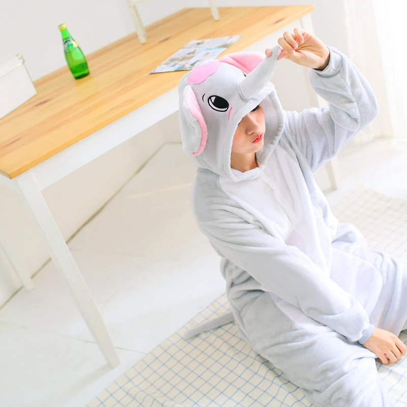 

Grey Elephant Pajama Set Women Men Unisex Adult Animal Pijama Flannel Onesie Cosplay Sleepwear Hoodie Halloween Holiday Costume