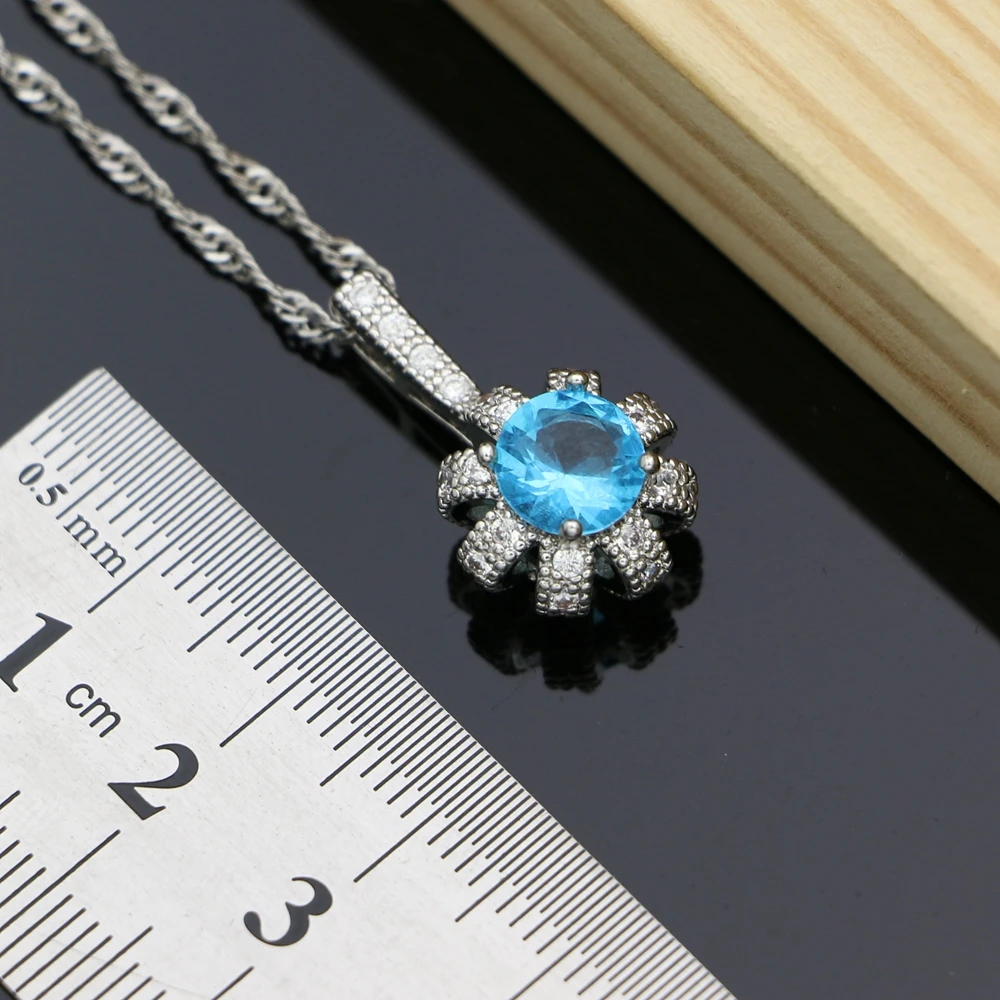 925 Silver Bridal Jewelry Sky Blue CZ Jewelry Sets For Women Anniversary Earrings With Stone Bracelet Necklace Set (5)