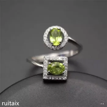 

KJJEAXCMY fine jewelry 925 Silver inlaid natural olivine square ring ring with high quality super fire color female style ring