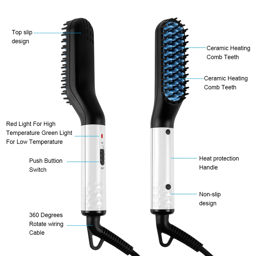 2019 Updated Beard Straightener Man's Hair Flat Iron Fast Heated Straightening Comb Beard and Hair Show Cap Hair Styler For Male
