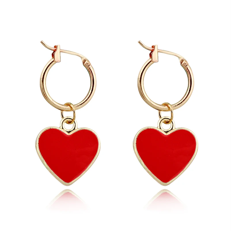 

1Pair Exquisite European New Simple Cute Small Red Color Heart Hoop Earring Gold Color Round Charm Earring For Women JewelryE606