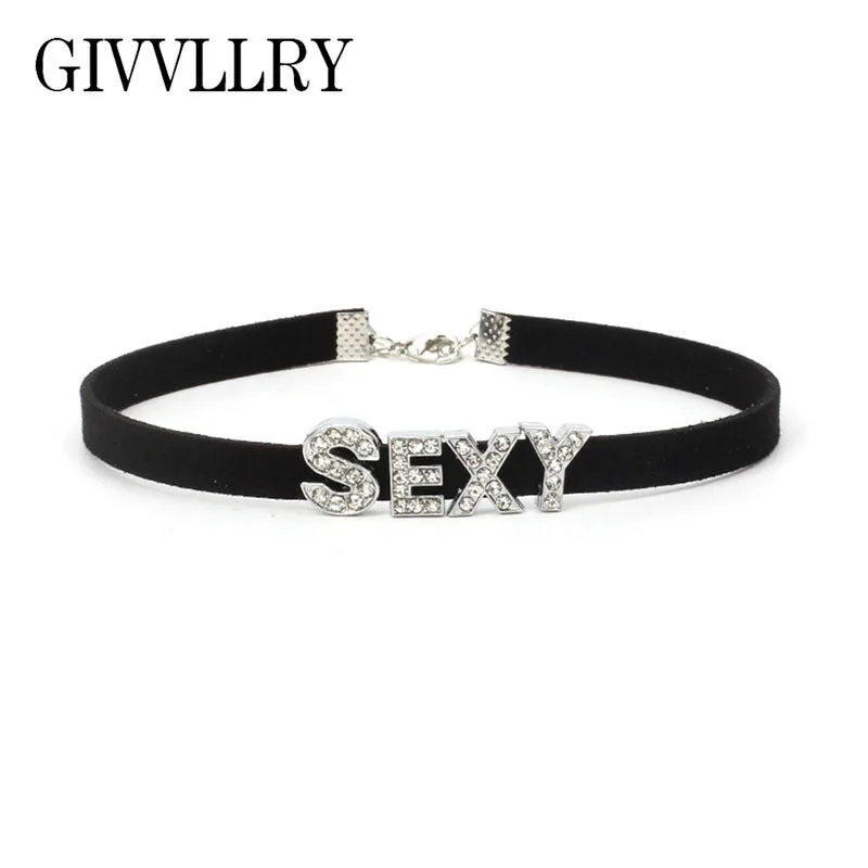 

GIVVLLRY Sexy Shiny Rhinestones Chokers Necklace Fashion Jewelry Vintage Punk Brown Gray Black Velvet Chocker Necklace for Women