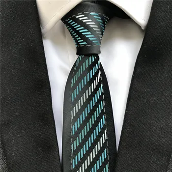 

Unique Designer Men Skinny Slim Tie Fashion Party Wedding Gravata Necktie Black with Silver Blue Stripes