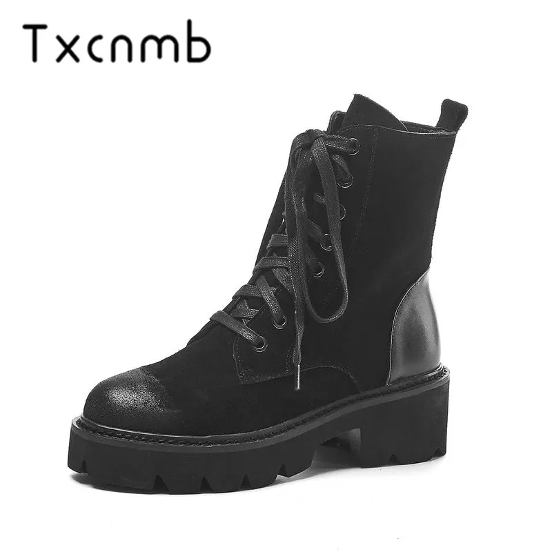 

TXCNMB New Cow Leather High Heels Boots Women Ankle Boots Black Office Ladies Dress Shoes Spring Autumn Boots Woman