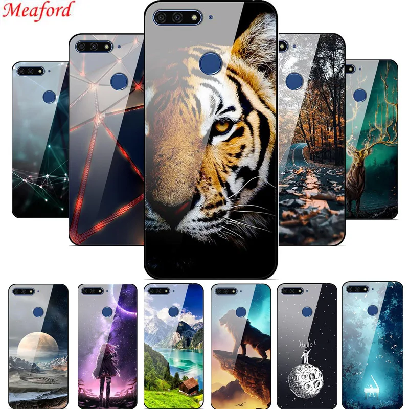 

Honor 7C Case 5.7" Luxury Glass Hard Back Cover For Huawei Honor 7C AUM-L41 Case Russia Fashion Soft TPU Frame On Honor 7 C Case