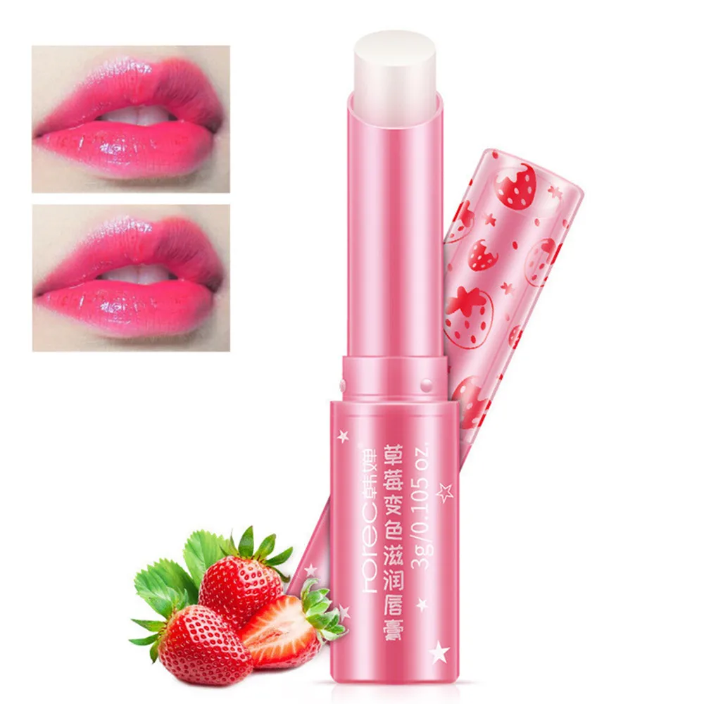 Buy 1PC Natural Strawberry Color Lip Balm Temperature Change Lipstick Lasting
