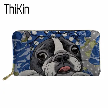 

Thikin Pu Leather Wallets for Women Boston Terrier Printing Ladies Bow Tie Pattern Cute Wallet Females Fashion Clutch Long Purse