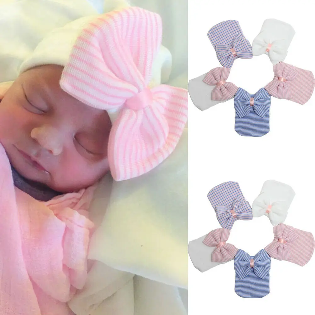 

Soft Yarn Cap Newborn Hat Bowknot Baby Infant Girl Toddler Comfy Bowknot Hospital Caps Warm Beanie Hat Striped 2019 Cotton