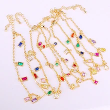 6 шт., модный мульти ободок с чешскими камнями, Очаровательное ожерелье с кристаллами для девушек, браслеты с цепочкой, красочные циркониевые женские ювелирные изделия для девочек