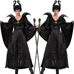 Хэллоуин женский черный Спящая красавица королева ведьм Maleficent костюмы карнавальные вечерние маскарадные платья кино игровая форма