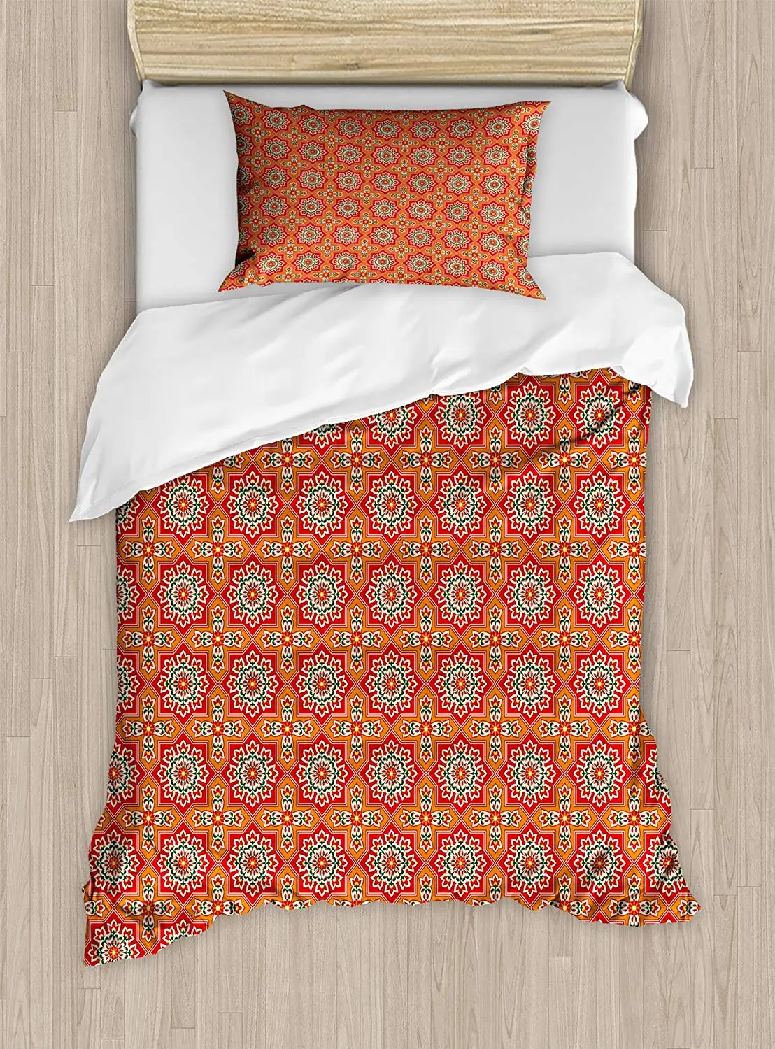 

Arabic Duvet Cover Floral Arrangement Moorish Illustration Arabesque Warm Colors Ornament Mauritania
