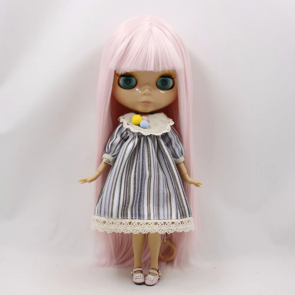 Ледяная кукла DBS Blyth 1/6 bjd прямые бледно розовые волосы загар кожа тела Сияющее