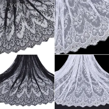 

Lychee 150cm Width Eyelash Embroidery Lace Fabric White Black Sewing Mesh Fabric DIY Evening Dress Materials