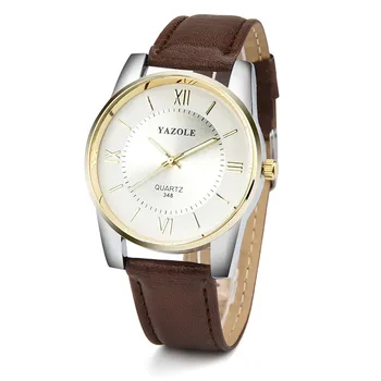 

YAZOLE Luxury Fashion Men's Watch Businesss Simple Stainless steel PU Leather Band Analog Quartz Clock Wrist Watch reloj hombre