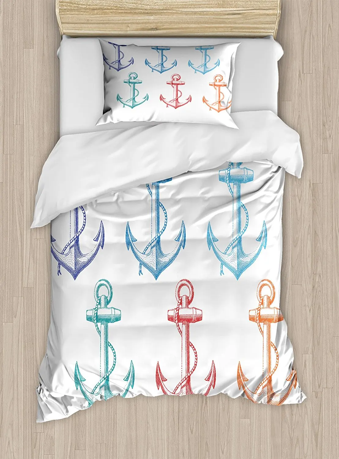 Nautical Duvet Cover Set Colorful Anchors With Ropes Abstract Hand