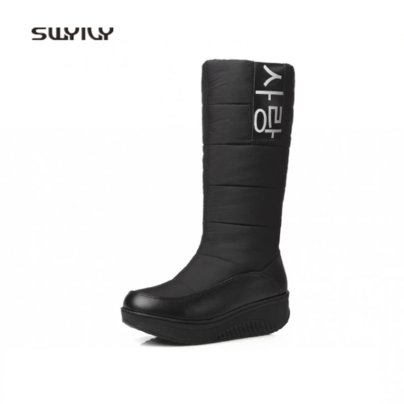 SWYIVY Women Toning Shoes Winter Velvet Warm Snow Boots 2018 Non-slip Solid Color Height Increasing Female Swing Shoes