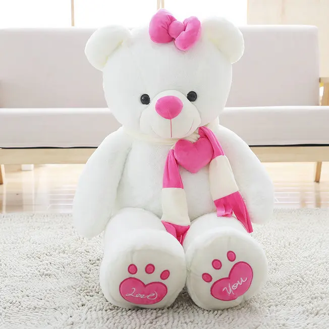 80/100 см розовый фиолетовый Тедди медведь с шарфом мягкая Животные медведь плюшевые игрушки Teddy Bear любителей кукла рождения подарок для ребенка - Цвет: Розовый