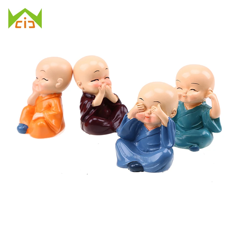 

WCIC 4PCS Auto Ornaments Feng Shui Miniatures Micro Landscape Figurine Dolls Resin Small Buddha Statue Monk Mini Fairy Garden