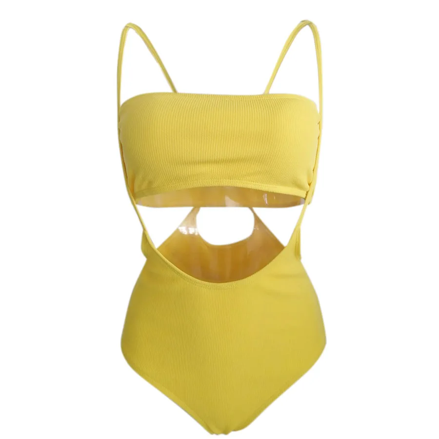 Women's Sexy High neck Yellow bathing suit Beachwear Two Piece Suits