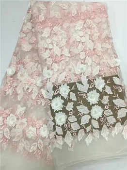 

Beaded African Lace Fabric High Quality African 3D Lace Fabric with beads For Nigerian Wedding Dress French Lace Fabric pink