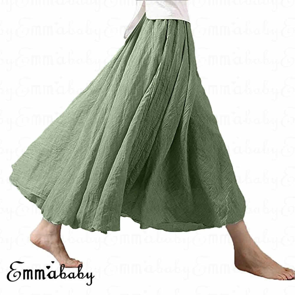 Новый Для женщин Лен слоистых Высокая Талия юбки Свободные качели вечерние пляжные Повседневная юбка