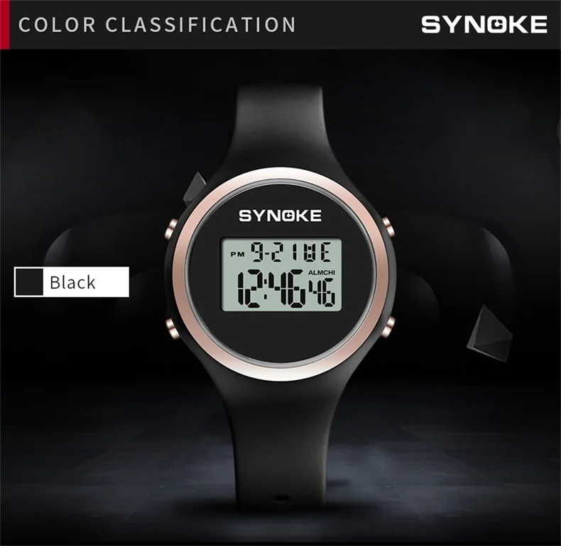 SYNOKE Women Sport Watch Pink Silicone Digital Candy Color Alarm Chronograph Multifunction Fashion Gril Wristwatch