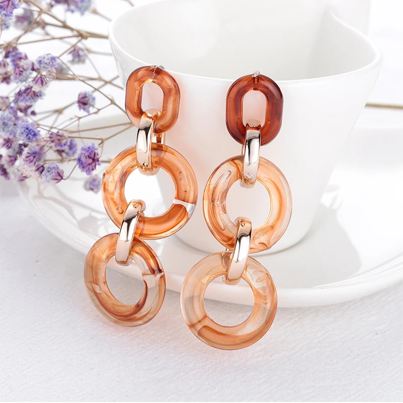 

2019 Fashion Retro Round Long Geometric Chain Earrings For Women Acid Acrylic Earings Fashion Jewelry Bohemian Gifts For Women