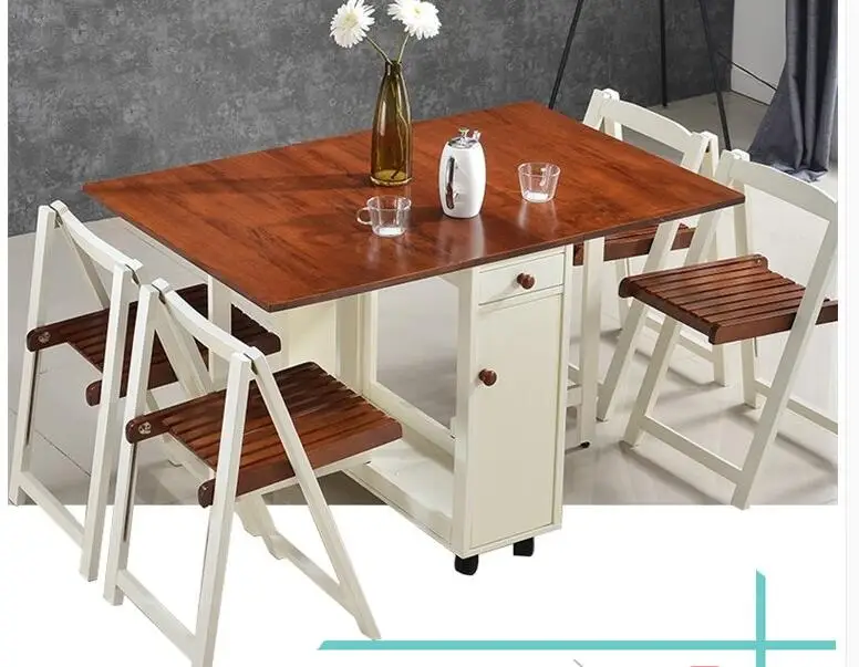 Stretch table. Fold the dining table and chairs.
