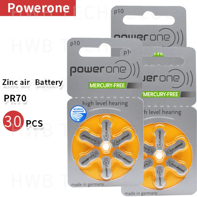 30 шт./лот(5 шт. в упаковке) PowerOne PR70 P10 A10 S10 цинковый Аккумулятор для слухового аппарата