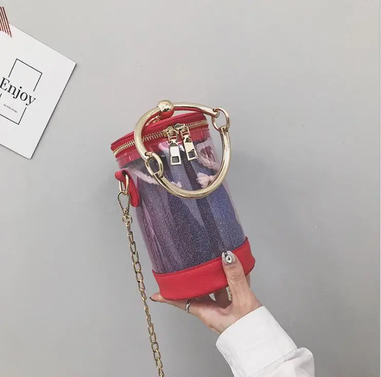 

Summer PVC Jelly Chain Cylinder Bucket Bag Women Crossbody Bags Female Shoulderbag #753