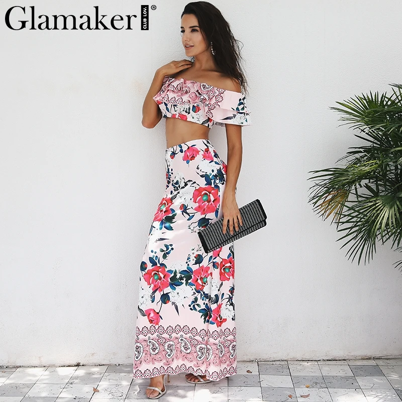 Женское пляжное платье с открытыми плечами Glamaker из двух частей оборками и