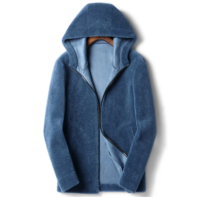 AYUNSUE шерстяное пальто осенне-зимняя куртка мужская настоящая овечья овчина меховые пальто мужские кожаные куртки размера плюс 5xl MY1420 - Цвет: blue