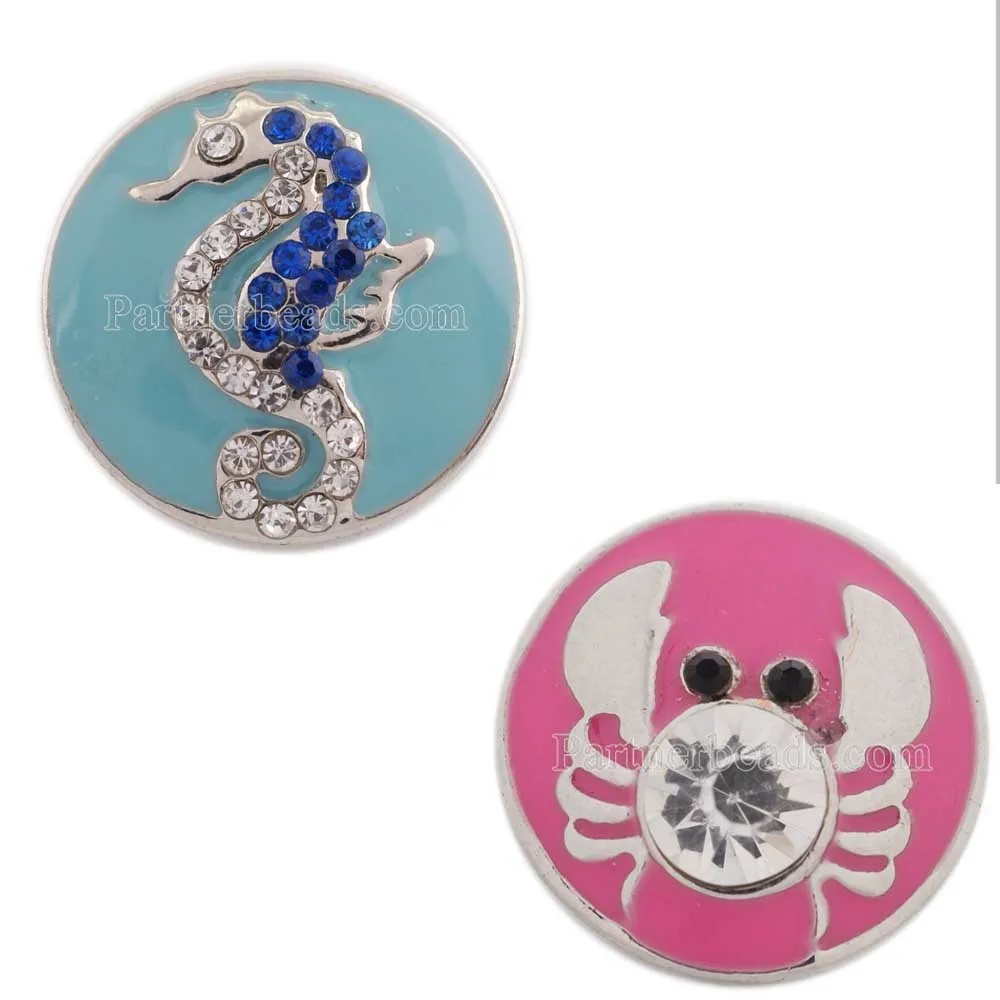 10pcs/lot MIX 18MM Crab round snap silver snap beads Silver Plated