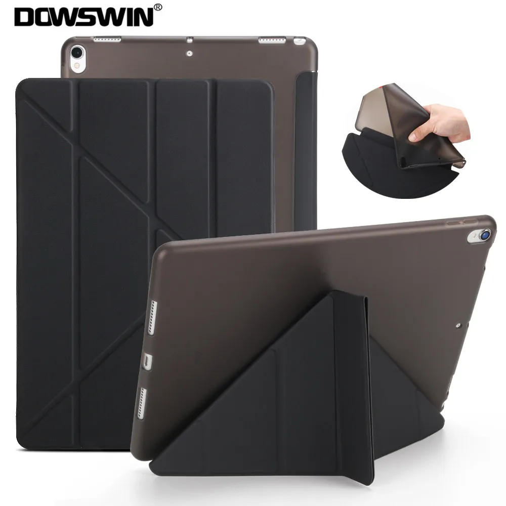 Kopen Voor ipad 10.5 pro case, dowswin PU lederen Smart Cover voor ipad pro met transparante TPU back stand flip case voor ipad pro 10.5