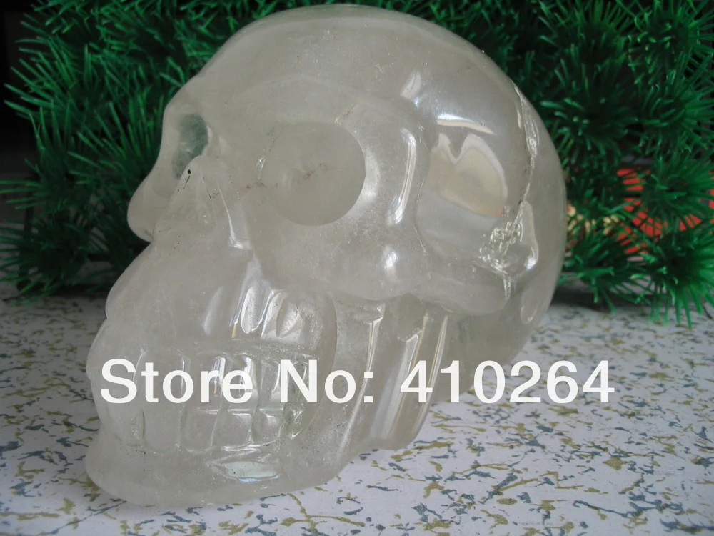 

0116P [old craft ] Fast Shipping L5.5inch large FengShui Good Luck Clear Quartz Rock Skull Carving, Realist Crystal statue (A031