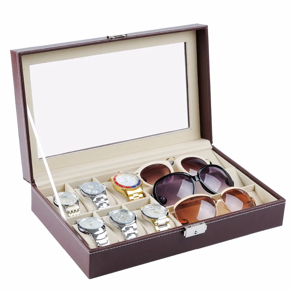 Multifunctional PU Watch Boxes Jewelry Watch Glasses Display Box Glass
