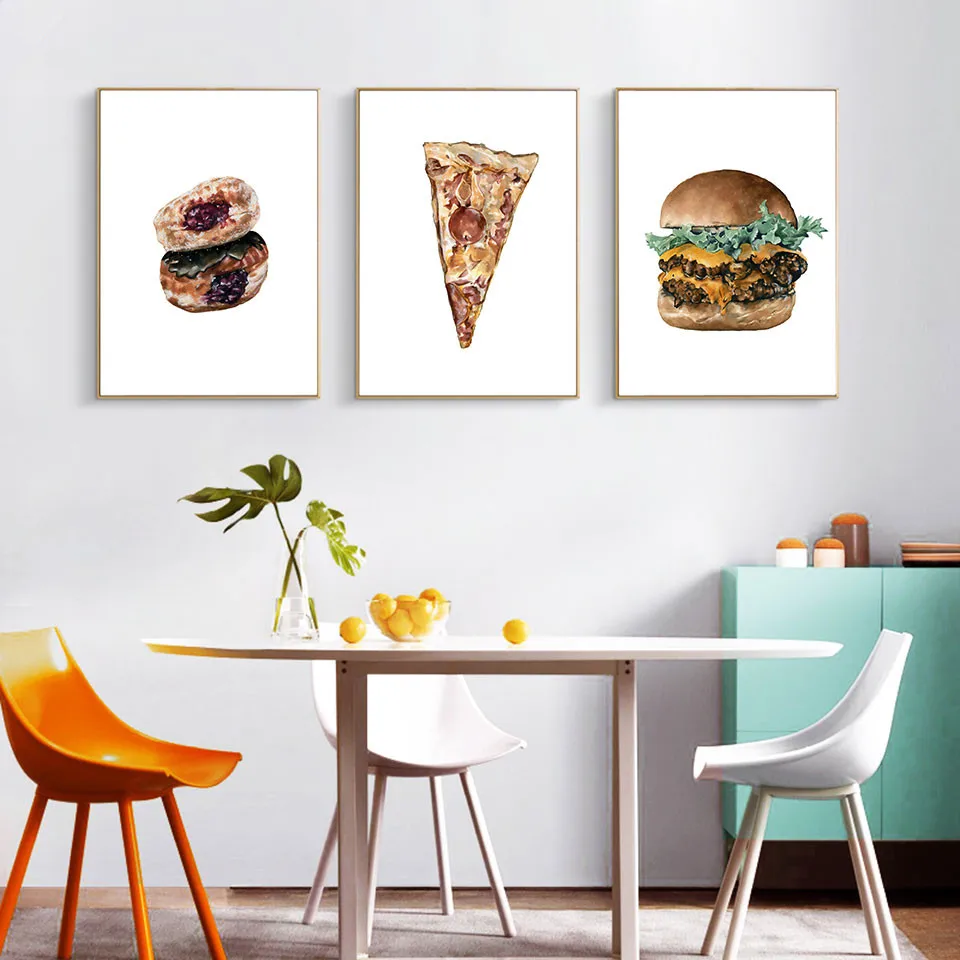 

Nordic Food Farmhouse Decor Pizza Poster and Print Hamburg Art Canvas Painting Kitchen Wall Picture For Dinner Room Unframed
