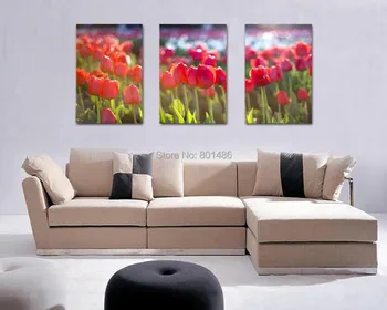 

Large size 3 piece red tulip modern home decor wall art painting print on canvas