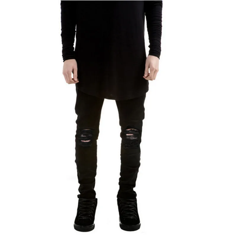 New Black Ripped Jeans Men With Holes Denim Super Skinny Famous Designer Brand Slim Fit Jean Pants Scratched Biker Jeans - Цвет: Black