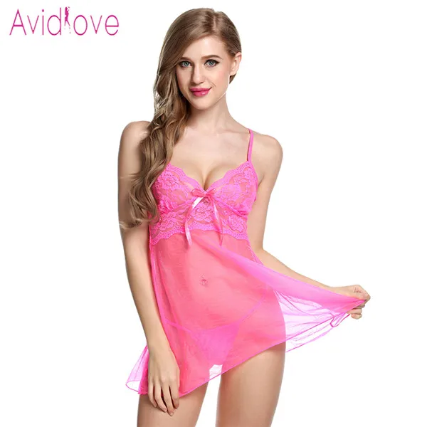 Avidlove белье сексуальное эротическое горячая платье Babydoll Для женщин прозрачным цветочным кружевом ночь порно сорочка белье фантазия секс одежда - Цвет: Rosa Red