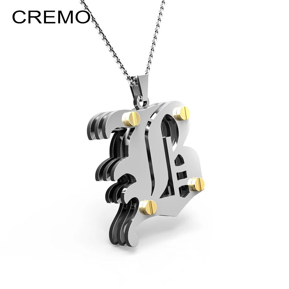 

Cremo Vintage Initial 26 Letters Pendants Necklace Women 3 layers Stainless Steel Letter Necklaces Capital Letter Old English